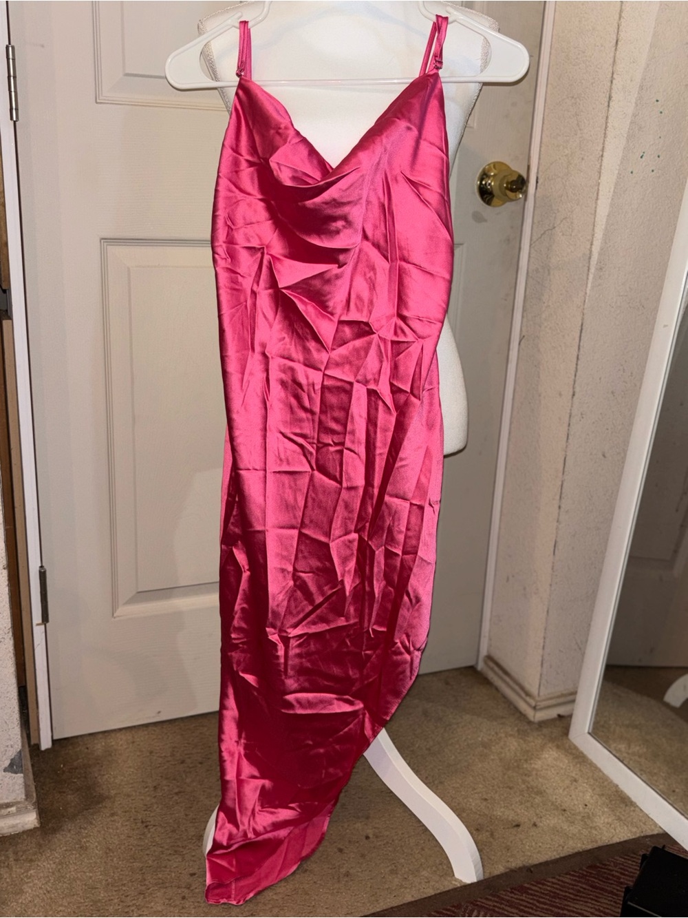 Forever 21 Hot Pink Satin Cowl Neck Maxi Dress